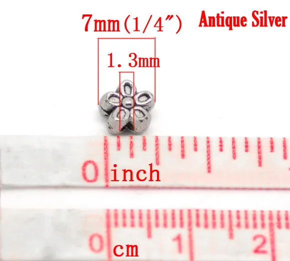 Doreen Box 50 шт Серебряный тон цветок амулеты разделители бусины 7 мм(B00080
