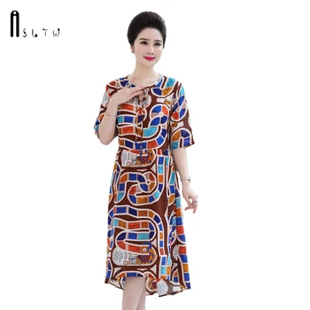 

ASLTW Chiffon Beach Dress Women New Geometric Short Sleeve Dress Women Robe Femme Multicolor Vestidos Plus Size Summer Dress