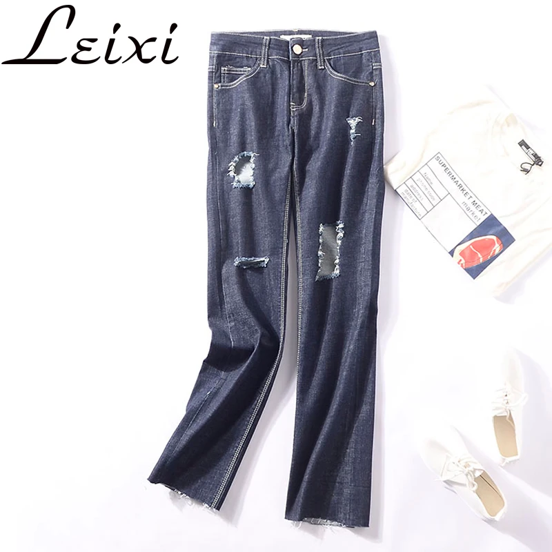 2019 Fashion Jeans Women High Waist Boyfriend Ripped Pencil For Blue Denim Mom Pants Trousers |