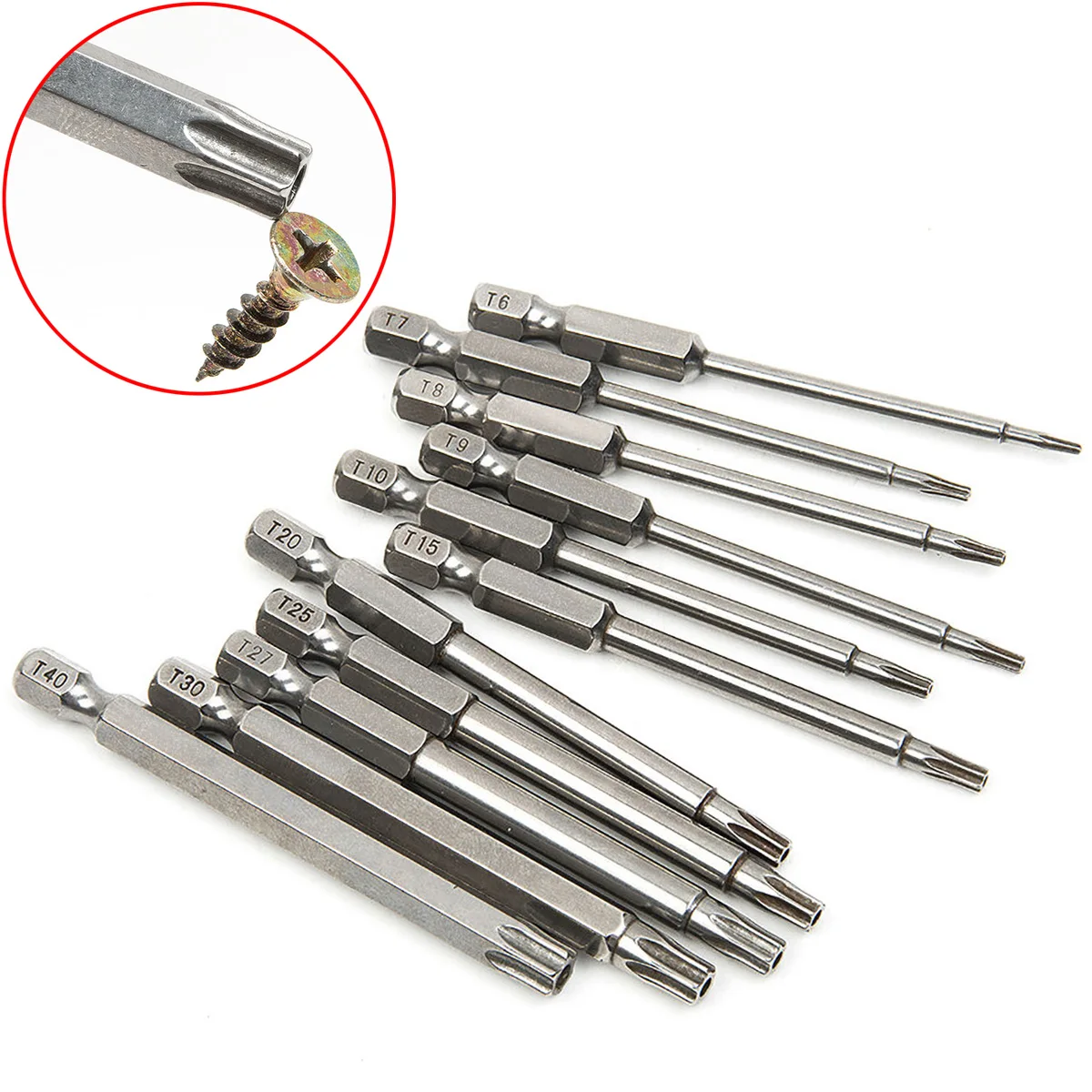 11pcs New S2 Steel Screwdriver Bits 75mm Hex Torx Head Screw