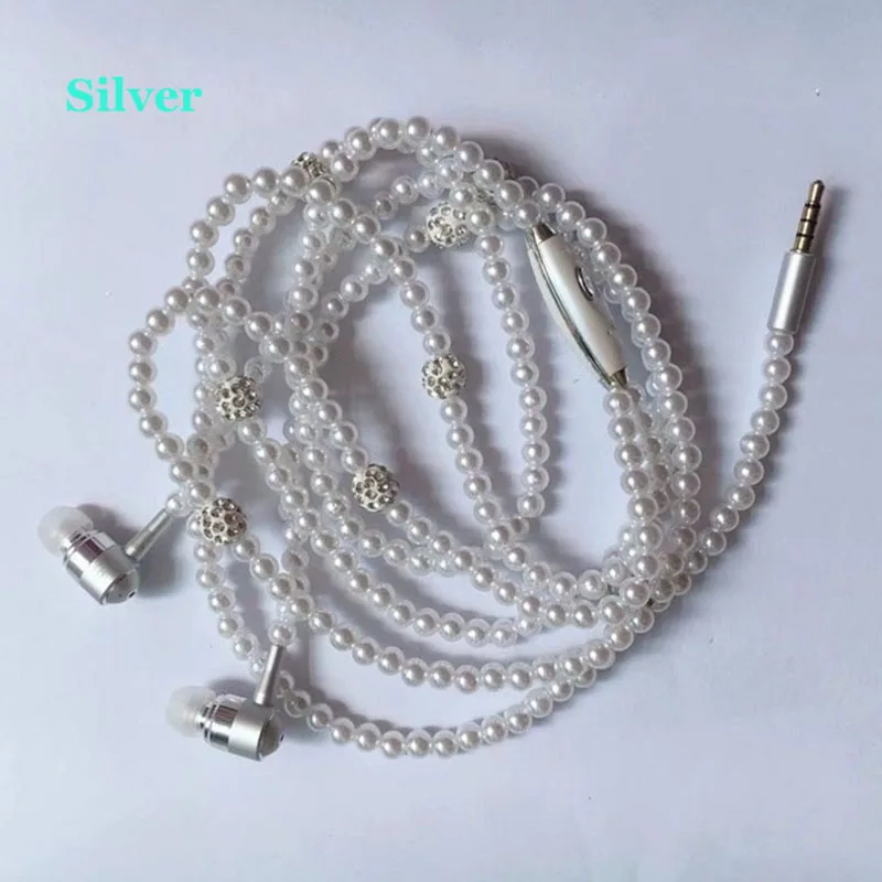 Kopen Roze meisje Strass Sieraden Parel Ketting Koptelefoon Met Microfoon Oordopjes Voor Iphone Xiaomi Gift fone de ouvido