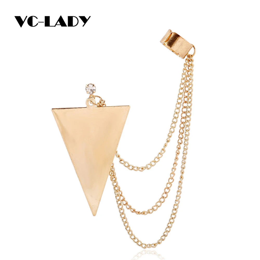 

VC-LADY Tassel Triangle Earrings Ear cuff Clip on Earrings One Piece Exaggerated Earring Cuffs For Women Punk Gothic Jewelry 3d5