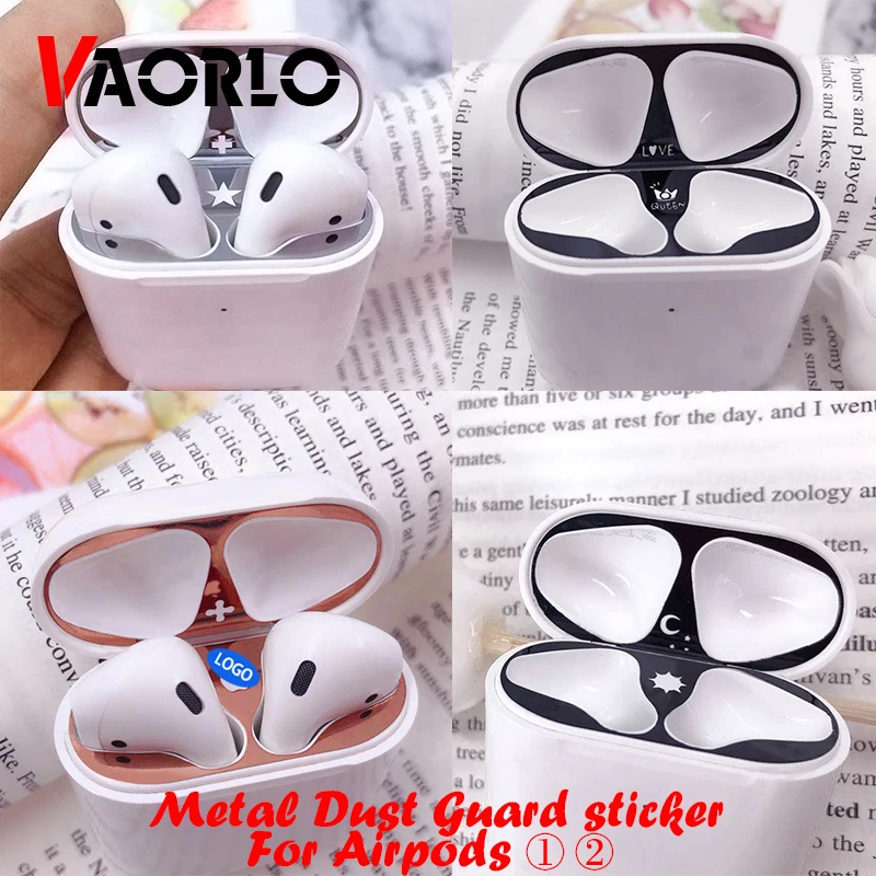 

Popular Metal Dust Guard sticker For Airpods 2 Personality Pattern Plating Skin Protective Cover Dustproof Case For Airpods i30