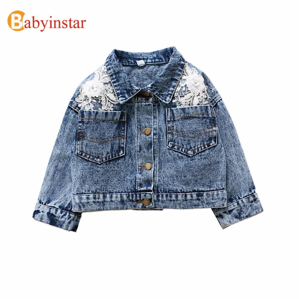 

Babyinstar 2019 Kids Denim Jacket Boys Coat Clothing Fashion Floral Appliques Causal Girls Children Outerwear Cowboy Coats
