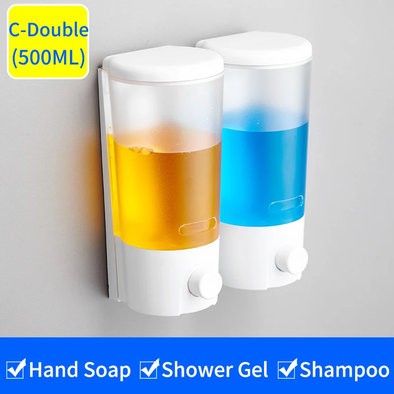 Liquid Soap Dispenser Wall Mounted 500ml Shower Gel Shampoo Dispenser Detergent Triple Hand Hotel Mall Kitchen Hand Soap Bottle - Цвет: C-Double