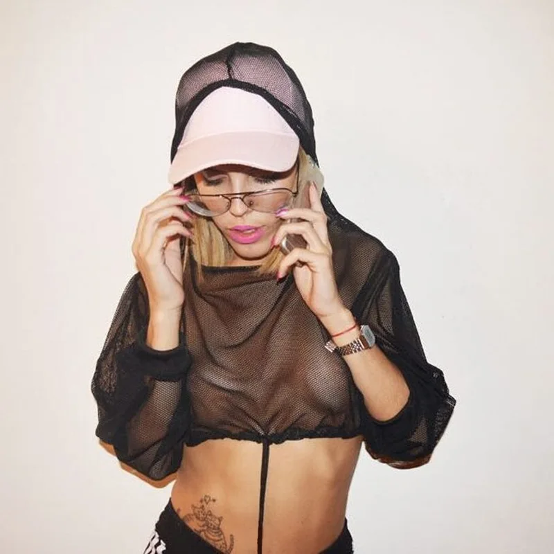 Liva Girl белая сетчатая Женская Футболка Пуловер Топы Harajuku летний сексуальный