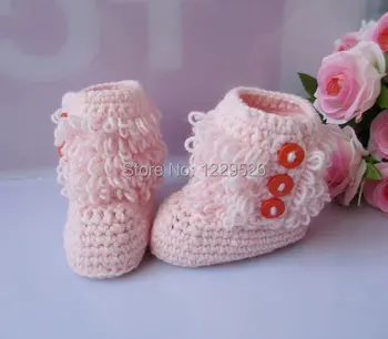 

Lovely Pink baby shoes handmade Crochet Baby Booties soft baby toddle for summer winter 3-12months