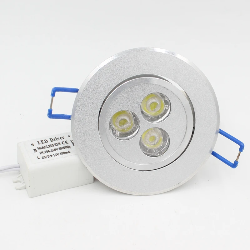 

3W white red blue green LED lights 85V-265V input LED Ceiling Downlight Home decoration Aluminum shell for Indoor to Russia EU