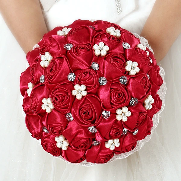 Sutra Bunga Mawar Bunga Tangan Pengantin Merah Noiva Buque De Noiva Pernikahan Buket Pengantin Fw82 Bridal Bouquet Wedding Bouquetred Bridal Bouquet Aliexpress
