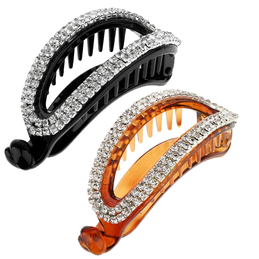 Fashion Women Lady Hollow Rhinestone Hair Banana Clip Ponytail Holder Clamp Hair Accessories