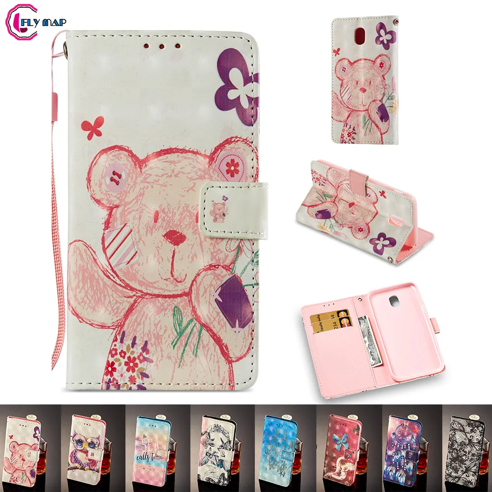 Cute Bear Case for Samsung Galaxy J5 2017 J530 J530FM J530FM/DS Cartoon Owl Butterfly PU Phone Leather Cover SM-J530F SM-J530FM