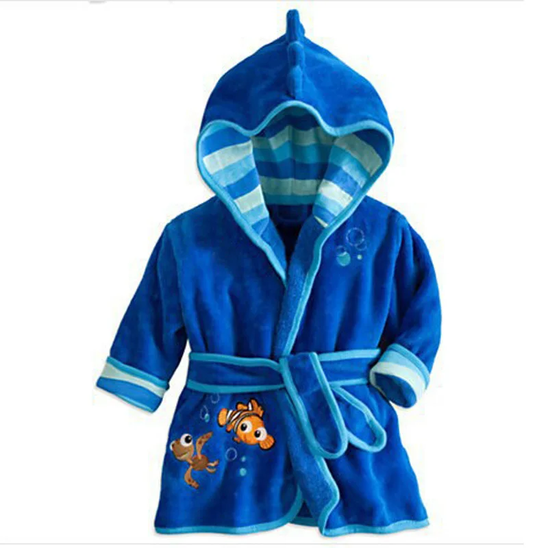 Детские халаты; пижамы с капюшоном; фланелевая Одежда для мальчиков; банные халаты для девочек; теплые ночные рубашки с рисунками животных; одежда для сна с рисунком Минни; одежда для детей - Цвет: Синий