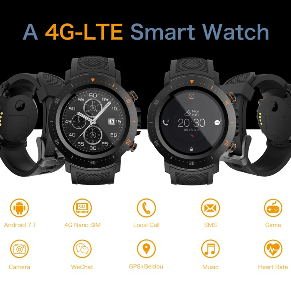 A4 Smart Watch GPS Bluetooth WiFi SmartWatch Heart Rate with Camera IP67 Waterproof Watch Android 7.1MTK 6739 Smartwatch
