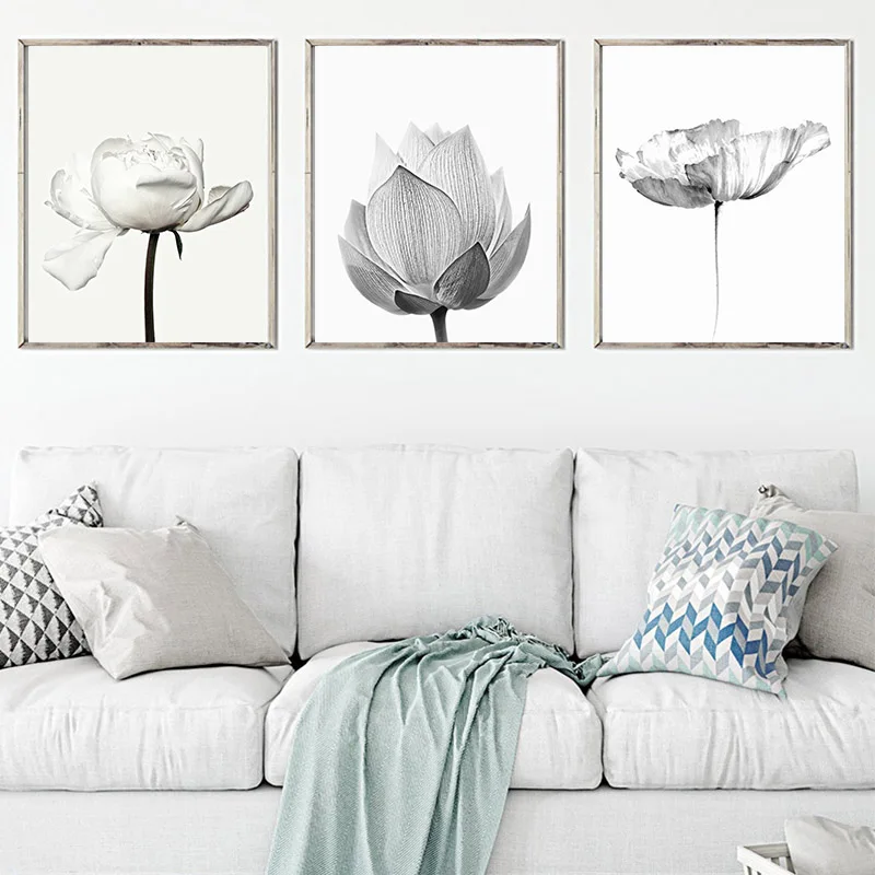 

Minimalist Nordic Flower Wall Art Abstract Canvas Painting Black and White Flower Buds Posters and Prints Modern Home Decor