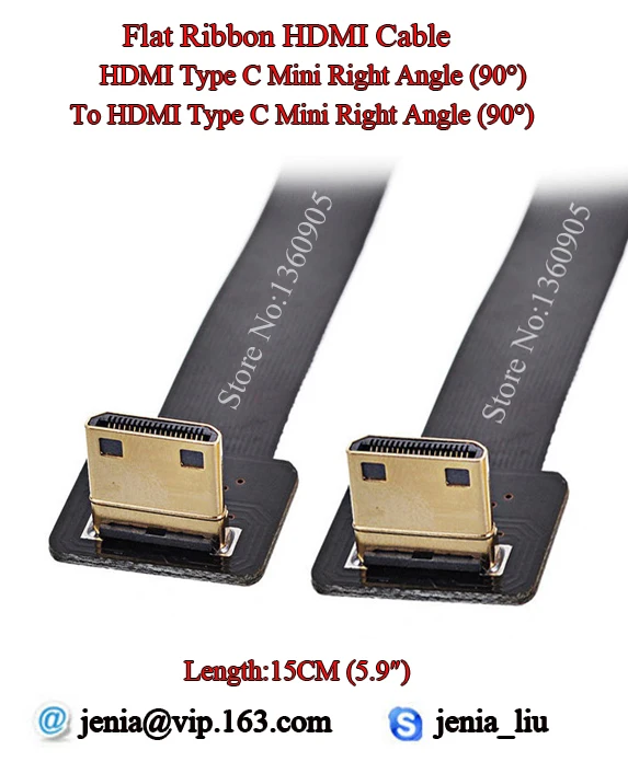 

5.9'' 15cm Ultra Thin Flat Ribbon Cable Mini HDMI Male right angle 90 degree  to Male Right Angle 90 Degree Ribbon FPC