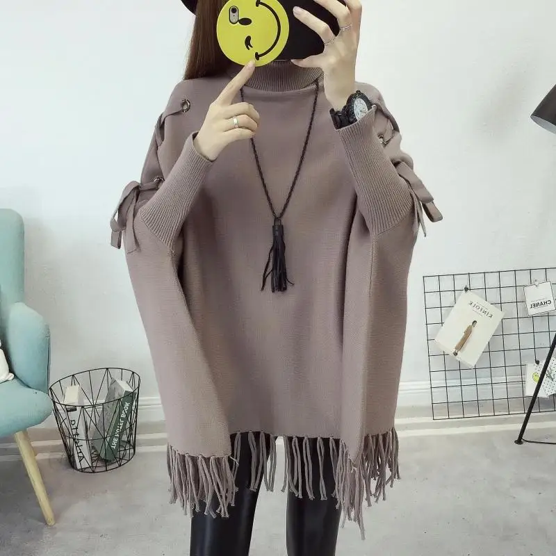 Wrap Swing Cloak Turtleneck Women Sweaters Pullovers Winter Clothes Oversized Sweater Jumper | Женская одежда