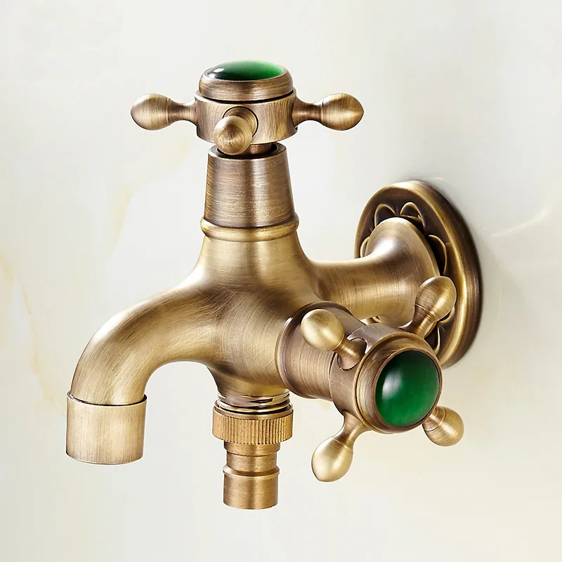 Máquina de Lavar Fixado na Parede Todo o Cobre Torneira do Banheiro Utilização ao ar Roupa Torneira Bronze Antigo Jade Bibcocks Dupla Livre &