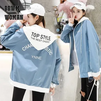 

Female Autumn Korean Alphabet Printed Loose Bf Style Women Jacket Hoodies Casual Black Pink Zipper Outwear Jackets ZO865