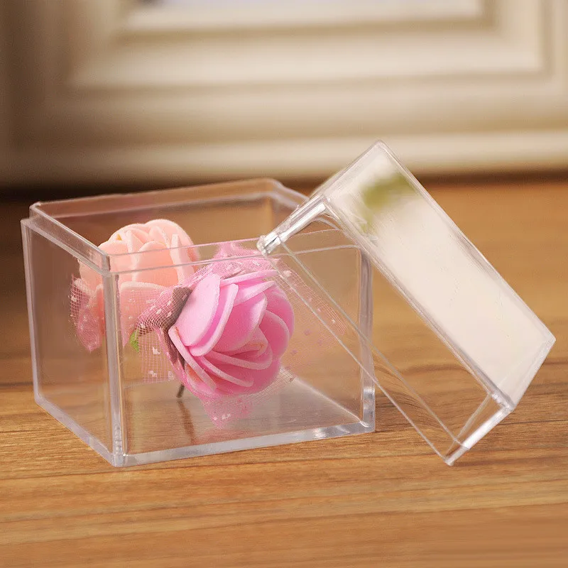 12pcs Square Wedding Candy Box Plastic Clear Gift Box Transparent Favor 