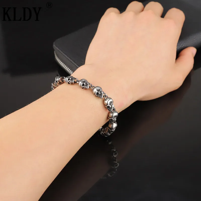 KLDY Skull Bracelet Punk Stainless steel Bracelets For Man High Quality Fashion Skeleton Jewelry Personalized statement hot gift