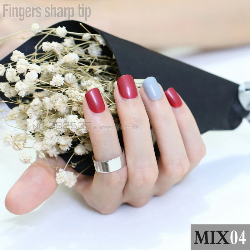 48pcs new Fashion Red Grey Fake font b Nail b font Short Design Artificial font b