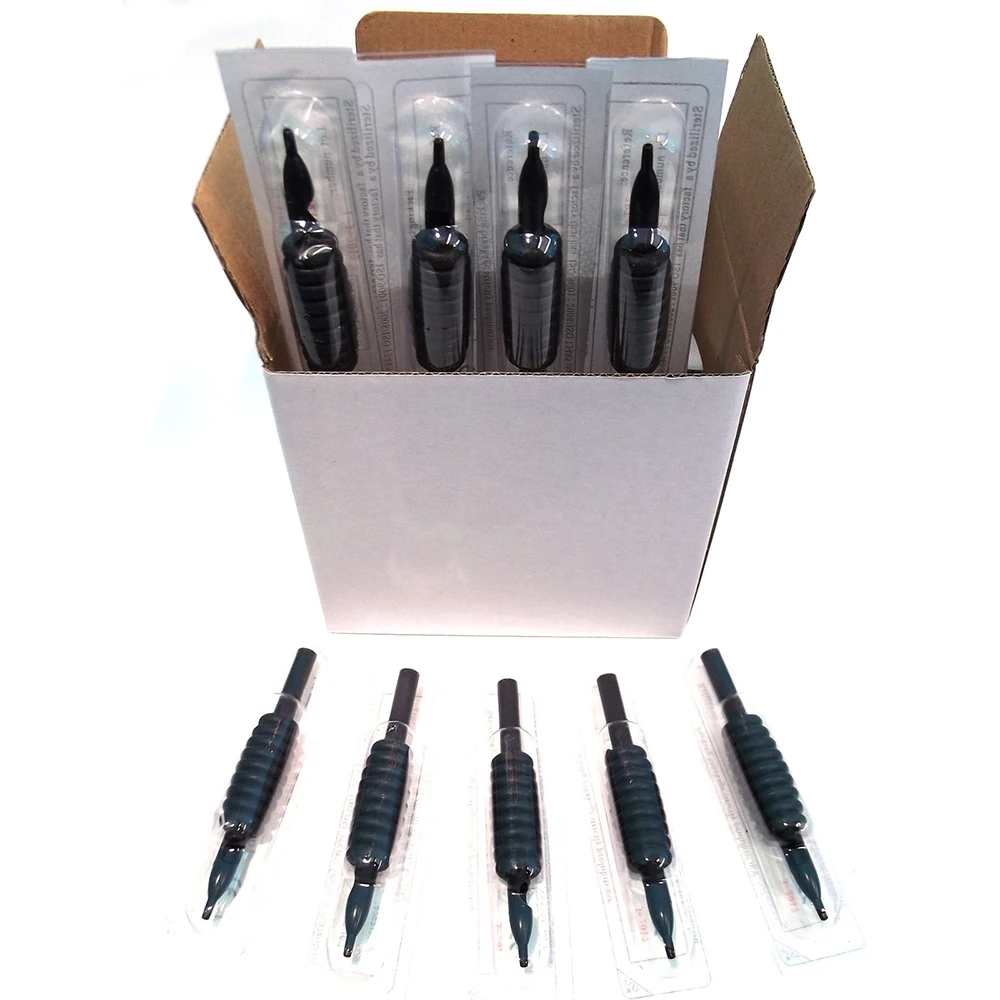 

19mm Tattoo Grip With Needles Round Liner Black Disposable Body Art Tattoo Needles Grip Tube Tip Sterilized 5pcs/Box