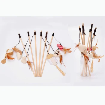 

Hot 1pc Pet cat toy Cute Design Tease sticks Animals Teaser Wand Wood rope Toy for cats Products For pet Product 40 cm