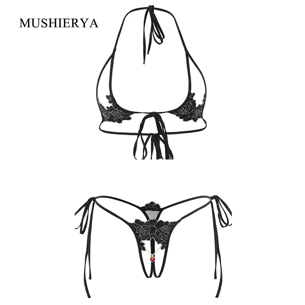 MUSHIERYA, сексуальное нижнее белье, набор, хит, эротический, эластичный, низкая талия, женское нижнее белье, набор, сексуальное нижнее белье, сексуальный бюстгальтер и трусики с открытой промежностью