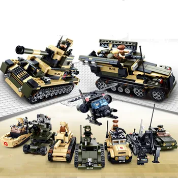 

928pcs 8 in 1 sluban Military bricks tank tracked vehicle car aircraft building block model boys children Birthday toys gifts