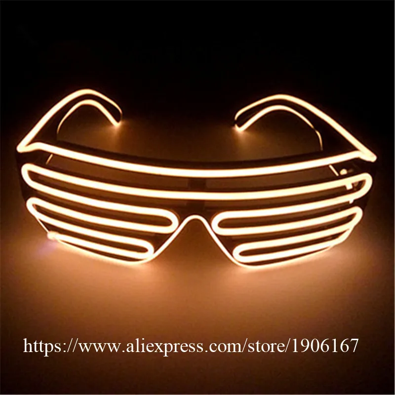 Free shipping Blue el glasses El Wire Fashion Neon LED Light Up Shutter Shaped Glow Rave Costume Party DJ Bright SunGlasses07
