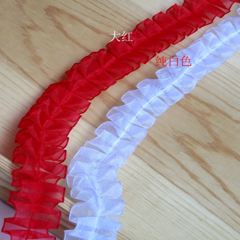 

10meters/lot Red and Pure White 3D Flower ruffled lace chiffon pleated lace Ribbon DIY clothing accessories lace 2cm wide SC320