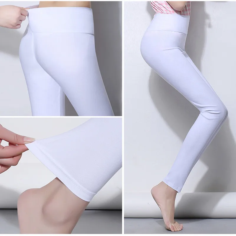 Mallas blancas para Mujer, Leggings elásticos de cintura alta con realce,  sexys, S-6XL - AliExpress