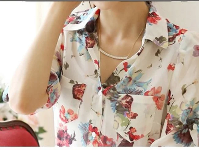 С цветочным принтом Женская мода шифон рубашки для мальчиков плюс размеры S-2XL новый корейский элегантный для женщин повседнев