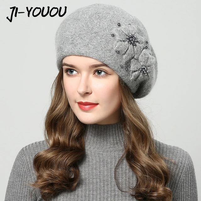2018 winter hats for women hat with rhinestones rabbit fur hats for women's knitted hat beanie Thicker Women's cap beanies