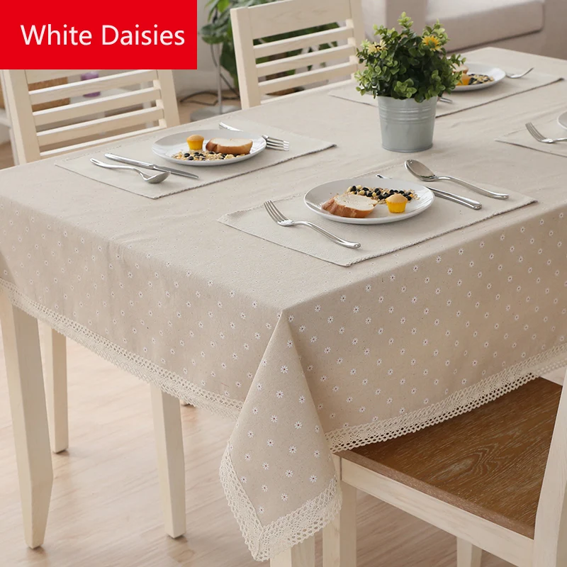 حار بيع القطن الرعوية قماش طاولة كتان الكرز أزهار الأقحوان مطبوعة مستطيلة غطاء الطاولة الدانتيل حافة سماط لحفل زفاف