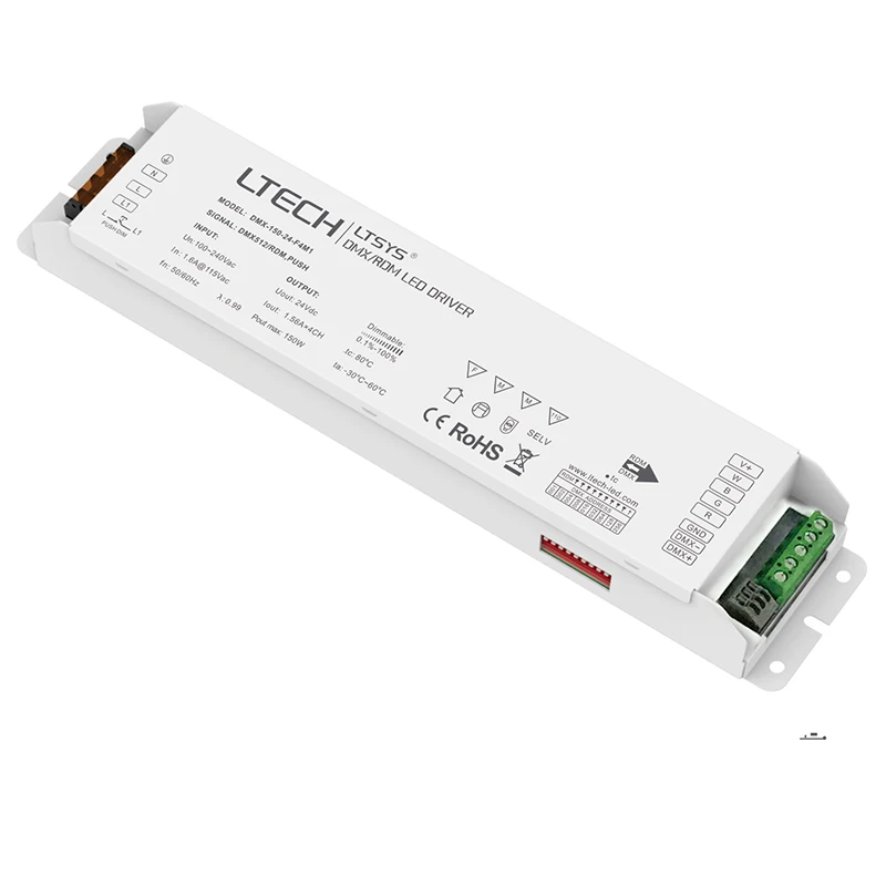 New Led DMX dimming Driver;150W DMX LED CW driver;AC100-240V input 12V 12.5A 24V 6.25A 150W 4 CH output Led RGBW Strip Driver