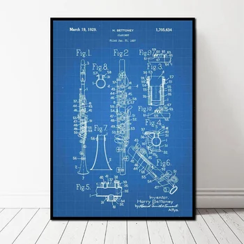 

Clarinet Design Blueprint Canvas Poster Wall Pictures for Living Room No Frame