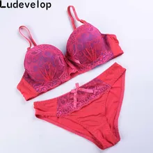 Ludevelop бренд Большие размеры бюстгальтер Краткие Наборы для ухода за кожей Для женщин осень лето Вышивка Кружево горячий сексуальный бюстгальтер пуш-ап комплект нижнего белья Нижнее Бельё для девочек