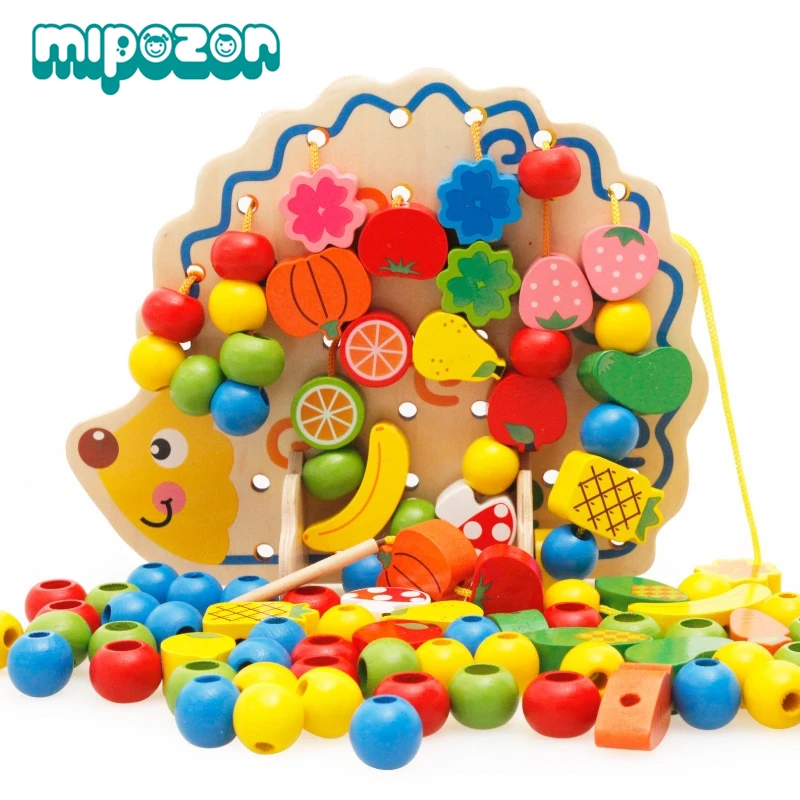 

MIPOZOR Learning Education Wooden Toys 82 Pcs Hedgehog Fruit Beads Montessori Oyuncak Educational Toy For Children
