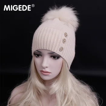 

2018 Women Autumn Winter Hat Wool Knitted Skullies Beanies With Fur pom poms Cap Classic color diamond decoration hats for Girls