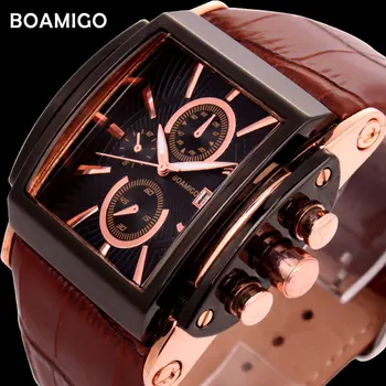 BOAMIGO men quartz watches brow leather strap auto date clock male fashion casual analog big man wristwatches relogio masculino
