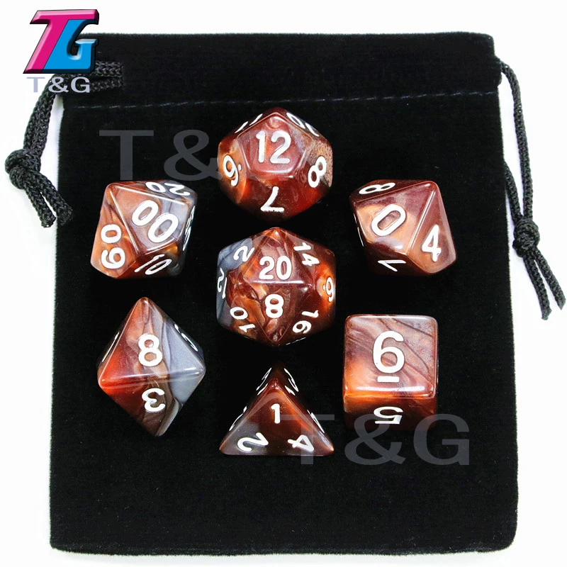 7 pcs кости с сумкой D& D d4, d6, d8, d10, d%, d12, d20 многогранные Настольная игра штук ролевой игры