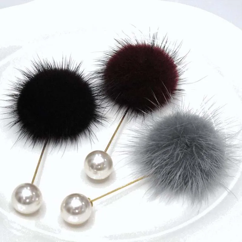 

DoreenBeads Cute Charm Simulated Pearl Brooch Pins For Women Korean Fur pompom Ball Piercing Lapel Brooches Collar Jewelry 1PC