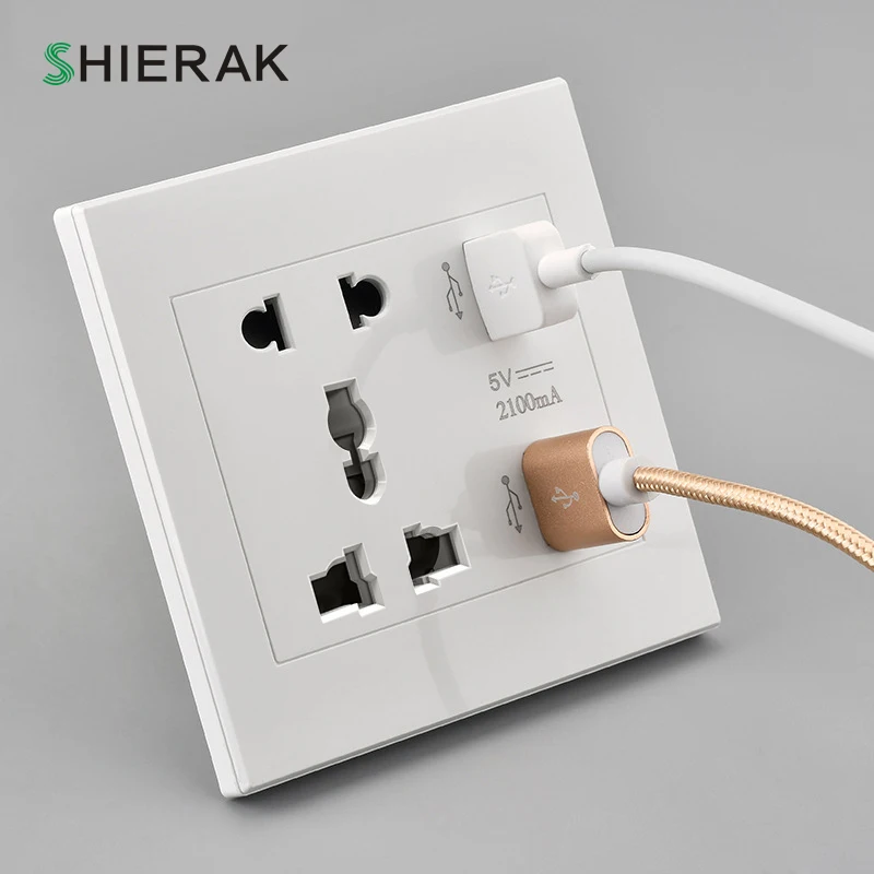 SHIERAK Универсальный 2100mA 5V 2 USB настенная розетка 110 250V домашнее настенное зарядное