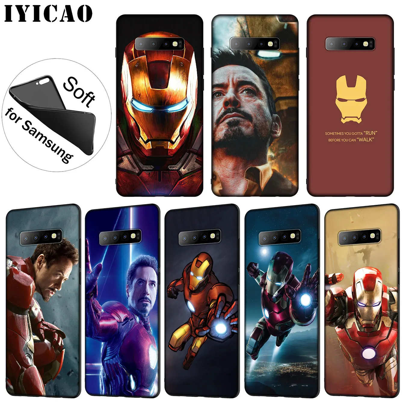 

IYICAO Iron Man Marvel Soft Silicone Phone Case for Samsung Galaxy S10 S9 S8 Plus S6 S7 Edge S10e E TPU Black Cover