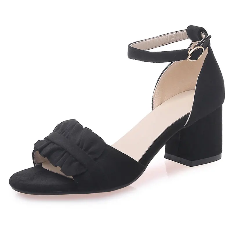 Sgesvier/Новинка года; летние туфли из флока; простые босоножки с пряжкой; удобные женские туфли на высоком каблуке с открытым носком; большие размеры 34-47; G503 - Цвет: Черный