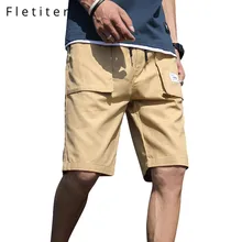Мужские шорты со множеством карманов, летние свободные Бриджи на молнии, цвета хаки, серый, большие размеры, короткие штаны, повседневные хлопковые черные длинные мужские шорты-Карго