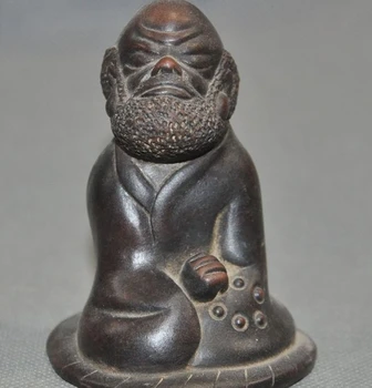 

Old Chinese Yixing Zisha Pottery Carved Arhat Bodhidharma Dharma Buddha Statue
