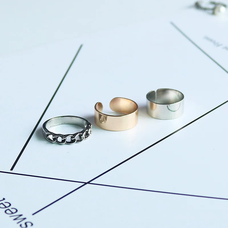 Корейская мода личность, темперамент, комплект из 3 предметов, твист кольцо с камнем - Цвет основного камня: Main color