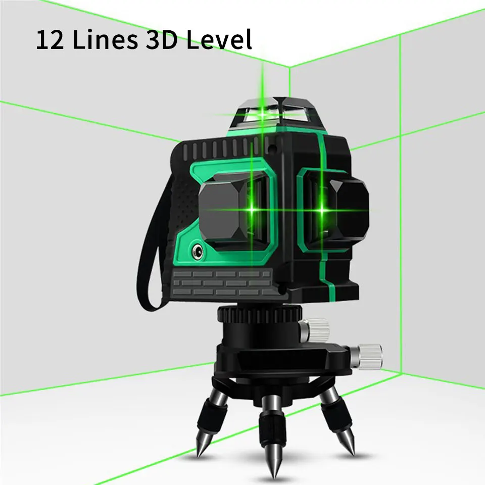 

12 Lines 3D Laser Level IP4 Impermeable 360 Horizontal Self-Leveling High precision Vertical Cross Powerful Green/Red Line Laser